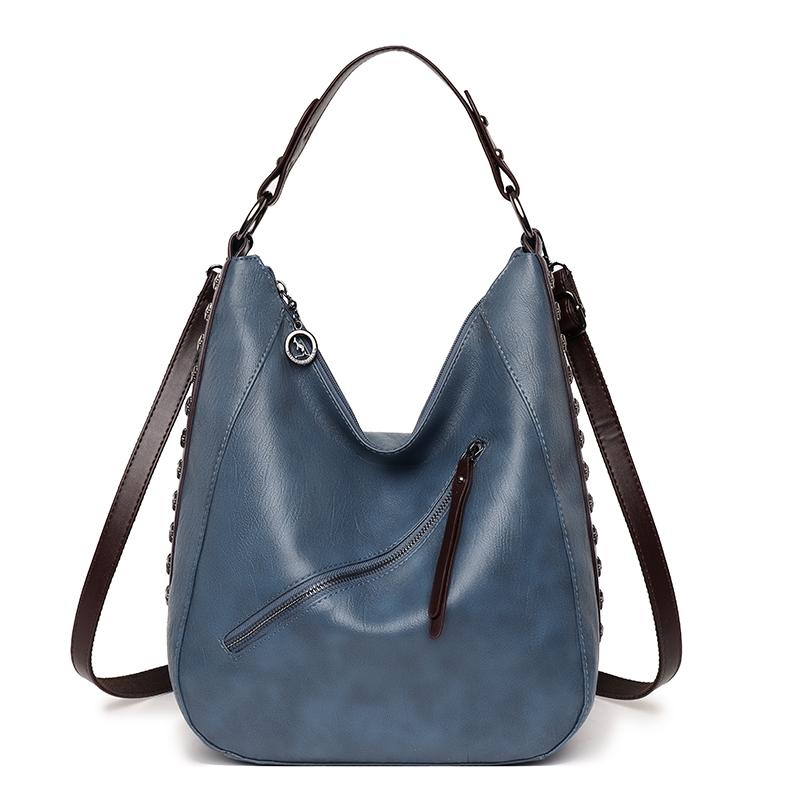 

Высококачественные кожаные роскошные сумки с заклепками, женские сумки на ремне, дизайнерская сумка через плечо для женщин, модная женская сумка-мессенджер синий