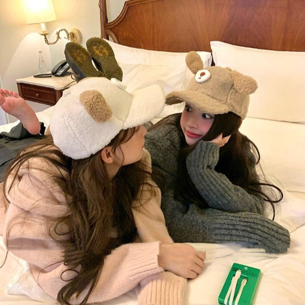 Doggie Ear Lamb Wool Baseball Cap Thicken Winter Peaked Cap Cute Puppy Baseball Hat Outdoor