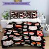 3pcs Cats and Sushi Bedding Set, 1 Soft Quilt Cover + 2 Pillowcases, Machine Washable, Suitable for All Seasons