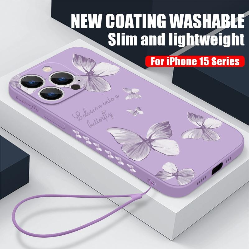 כיסוי אחורי פרפרי יוקרה Tpu רך לאייפון/סמסונג/Xiaomi Redmi סדרת עם שרוך הכל כלול כיסוי חסין זעזועים