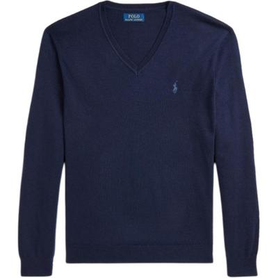 Polo Suéter Lavable de Cuello en V Bordado con Logo Pequeño de Caballo Hombre suéter Azul Marino MNPOSWE16820068-400