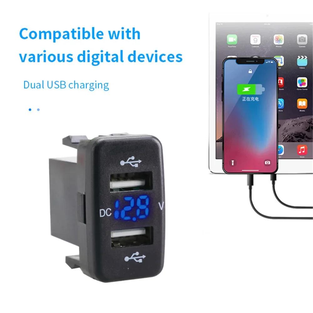 Car Socket Charger Power Adapter For Toyota 12-24V Voltmeter LED Dual USB Quick Charge For Mobile Phone Car Accessories 40X22mm