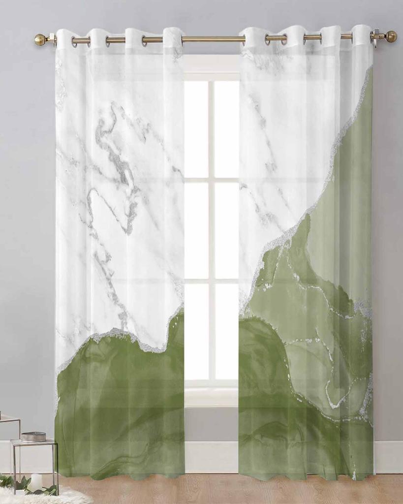 White Marble Sage Green Sheer Curtains for Living Room Decoration Window Curtains for Kitchen Tulle Voile Organza Curtains