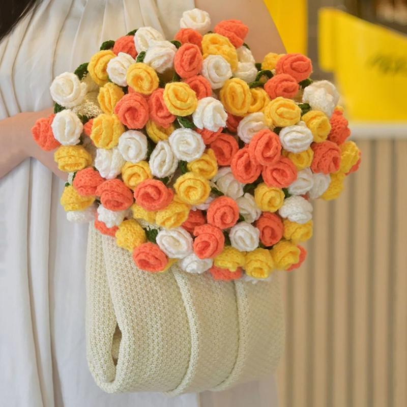 60/80/100cm Crochet Flower Bouquet Blanket Artificial Flowers Blanket Bouquet of Rose Blankets Home Decorations Christmas Gifts