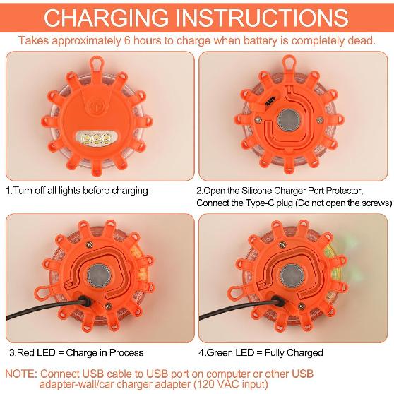 VANCLE USB-C Rechargeable LED Road Flares Roadside Emergency Light, Safety Warning Flashing Flare Beacon Disc Strobe Traffic With Magnetic Base For