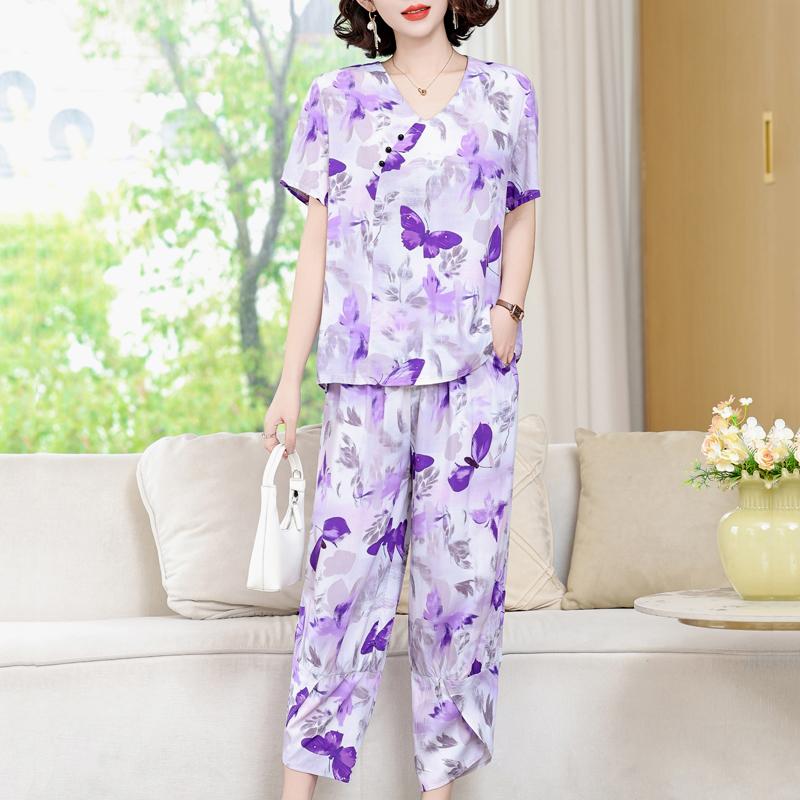Damen Übergröße Blumendruck 2-teiliges Set – Lässiges Sommer-Outfit (XL-5XL)