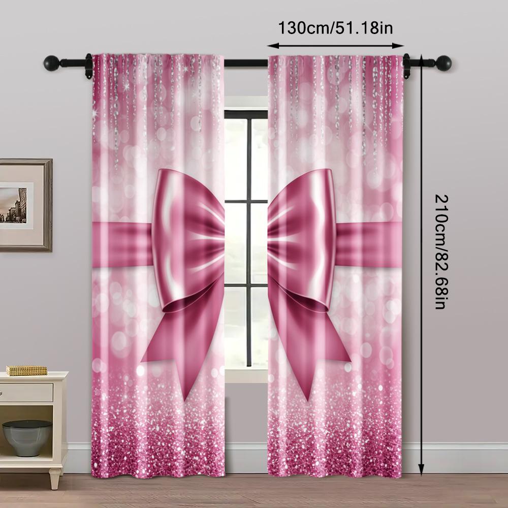 2pc,  Curtains Pink Bow Print Versatile Polyester Fabric,Without Electricity Family Party Suitable for Parties and Everyday