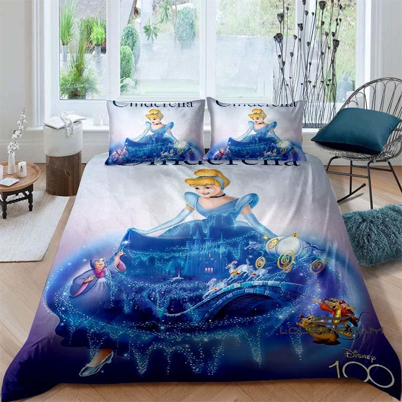 Cartoon-themed Cinderella fairy tale duvet cover and pillowcase bedding set, suitable for boys' and girls' bedrooms, and as a