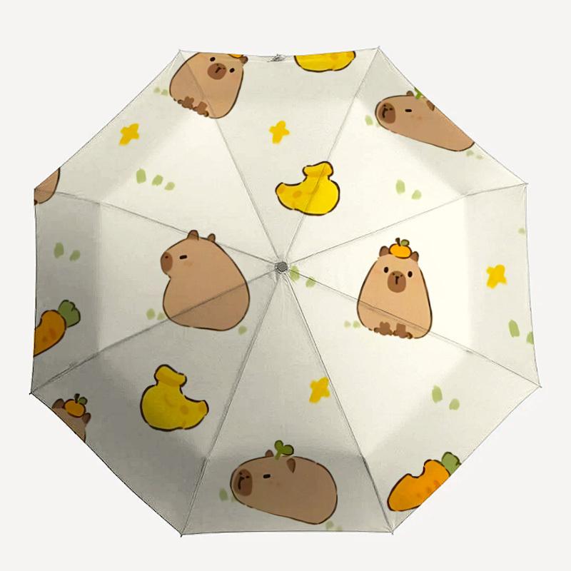 1 Stück Capybara Karotte Modischer Automatischer Öffnungs-/Schließ-Faltregenschirm mit 8 Speichen, Winddicht Tragbar, Tägliche Nutzung059