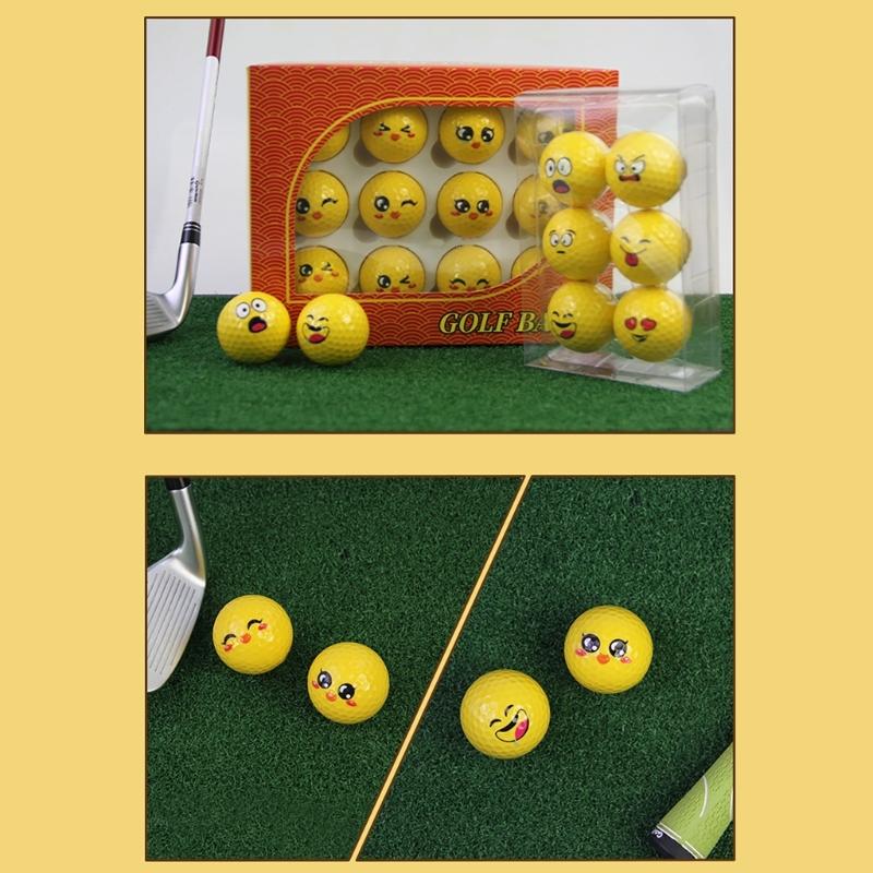 12Pcs Lovely Emotion Face Golf Balls Funny Yellow Practice Golf Balls Novelty Golf Gift for Men Women Golfers Enduring