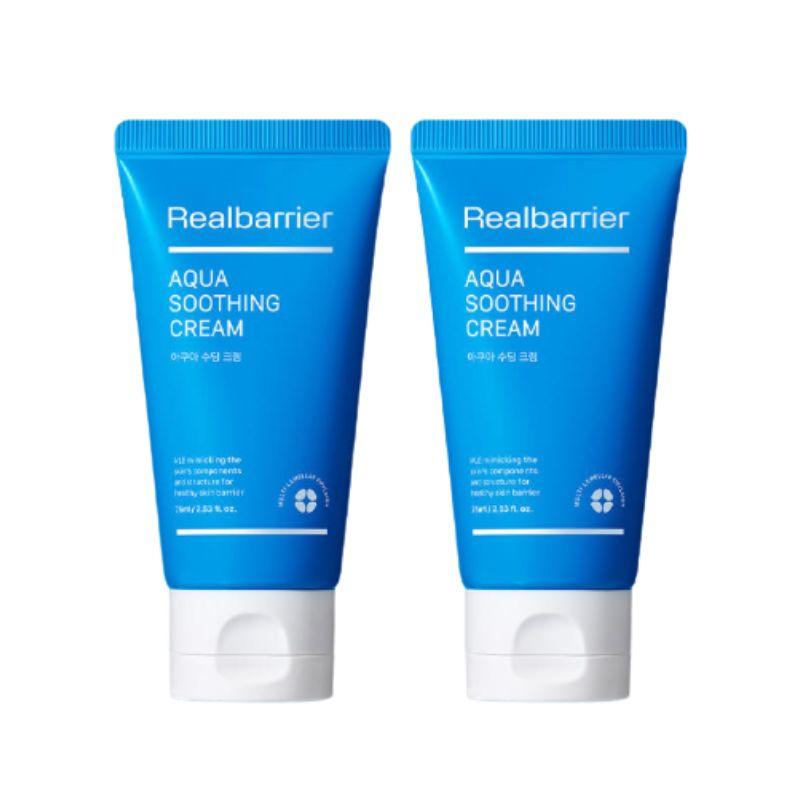 [Real Barrier] Aqua Soothing Cream (75ml x 2ea Set) – 4-Step Cooling System & 7-Layer Hyaluronic Acid Gel-Cream (Tube Type) 75ml x 2ea
