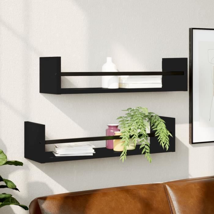 VidaXL Étagères murales avec barres 2 pcs noir 60x16x14 cm 835434