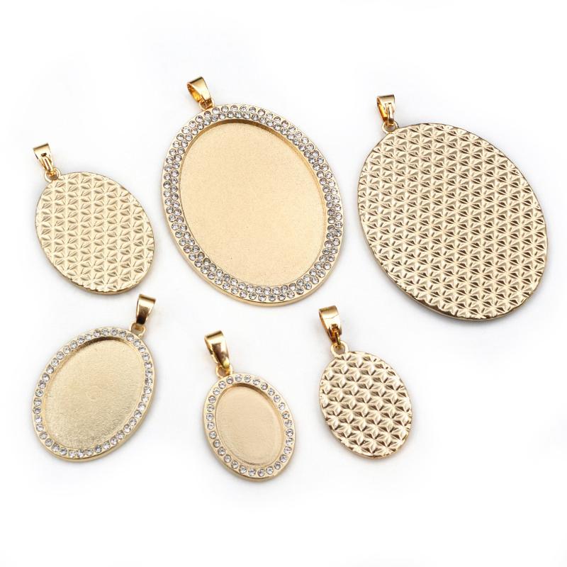 5pcs 13x18mm 18x25mm 30x40mm Inner Size Oval Transparent Rhinestone Style Cameo Cabochon Base Setting Pendant