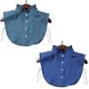 Minimalist Stripes Denim Women Detachable Lapel Fake Collar Cute Doll Ruffles Lace Splicing Button Down False Half Shirt Blouse