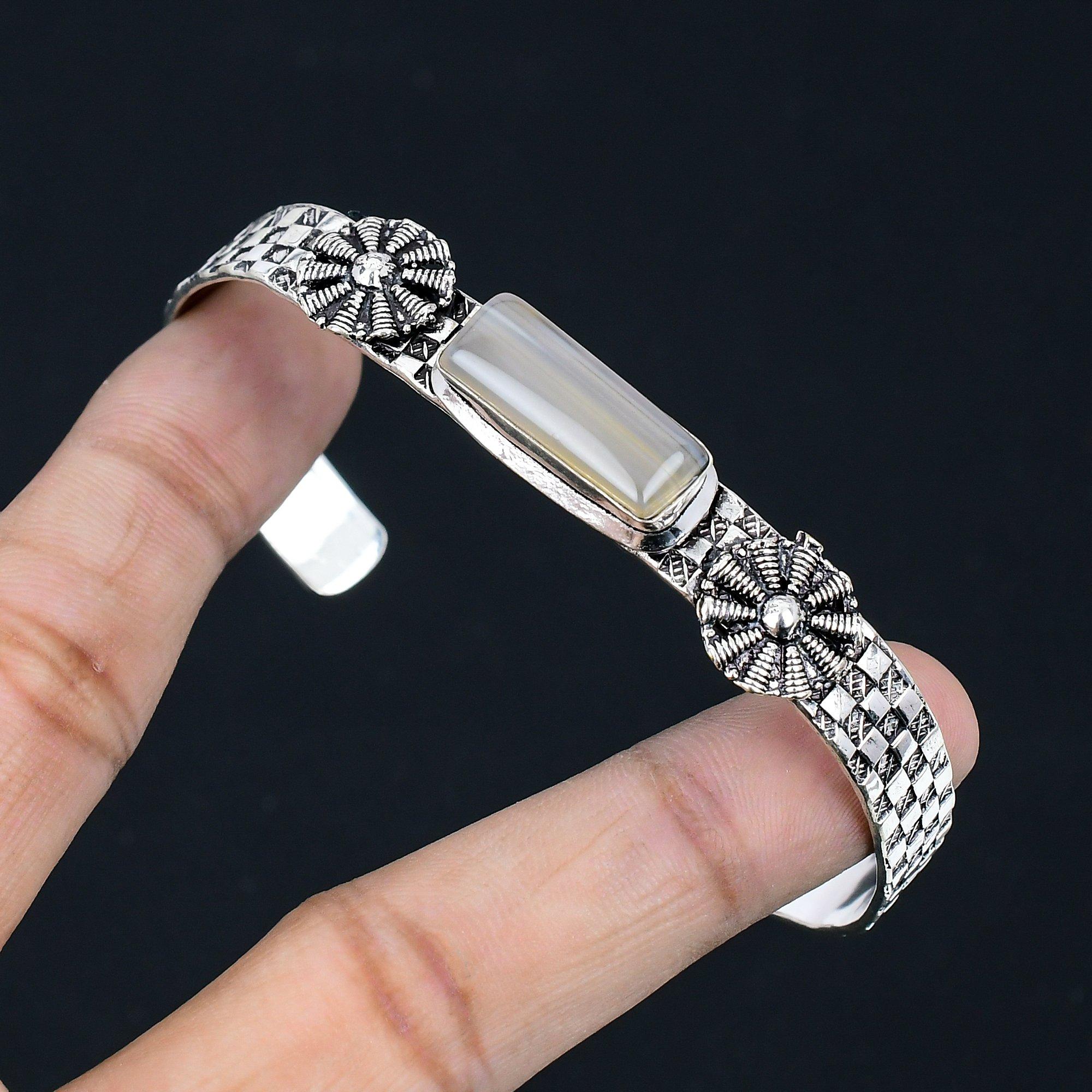 

Daughters Day Sale Montana Agate Stone 925 Sterling Silver Sister Bangle Jewelry Adjustable