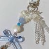 Y2K Phone Charm Blue Bow Star Keychain Beaded Pendant Kawaii Keychain Anti-Lost Bag Chain Cute Accessory for Girls Women Jewelry