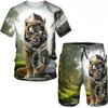 T Shirt & Shorts Sets 2piece Suit for Mens Animal Pattern Print Short Sleeve Tracksuit Leisure 3D Polyester Man's Set