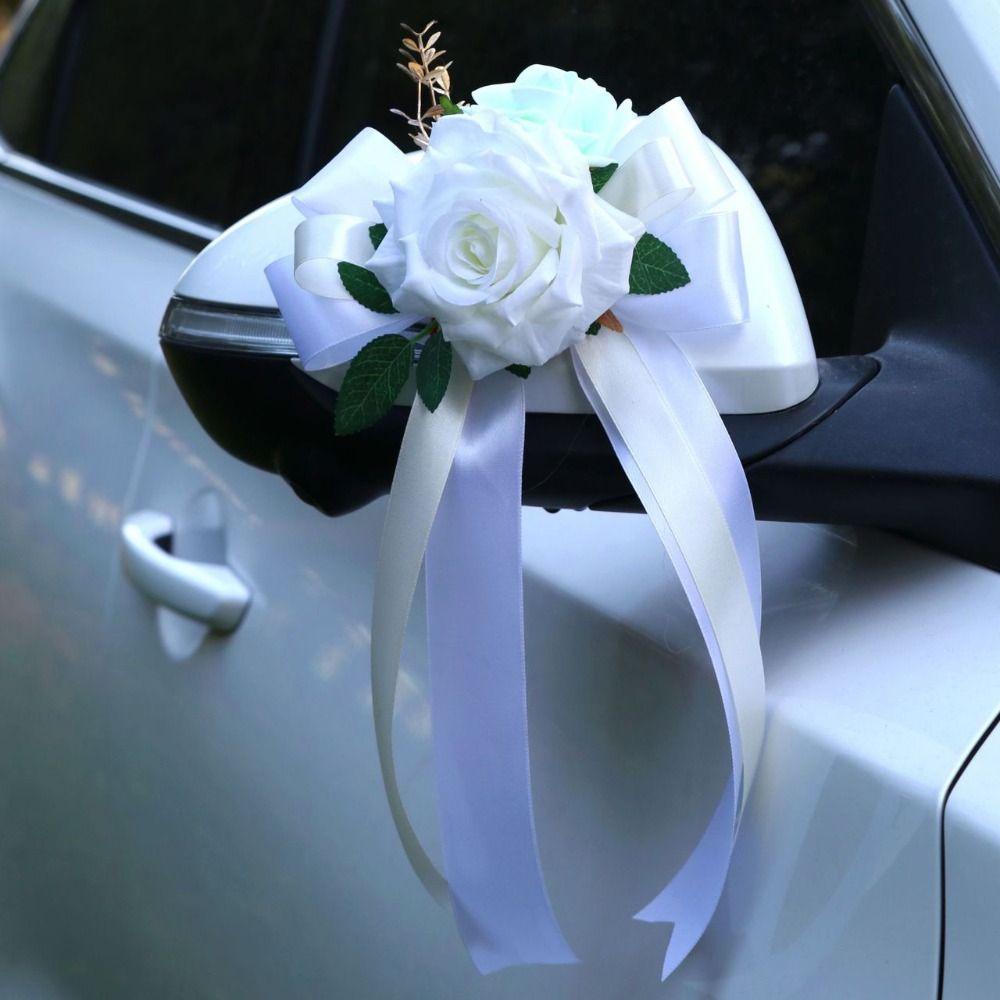 Retro Bow Rearview Mirror Decoration Wedding Party Door Handle Decoration Automotive Supplies