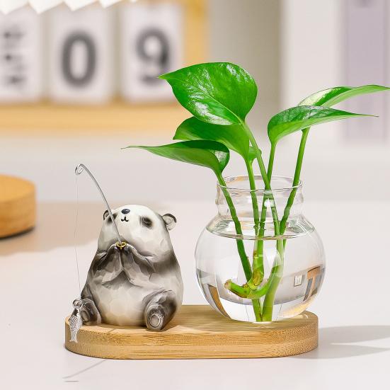 Mini Plant Propagation Station, Hydroponic Glass Vase with Cute Animals Figurine, Home Office Desks Aesthetic Decorations, Gift for Women Plant