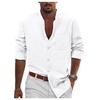 Spring Autumn Top Standing Collar Men's Clothing Solid Color Long Sleeve Button Men's Cotton Linen Shirt