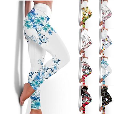 Blaue Tulpendrucke für Damen, Stretch-Yoga-Leggings, Fitness, Laufen, Fitnessstudio, Sport, aktive Hose