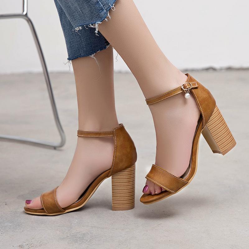 Women's high-heeled sandals summer classic simple and versatile thick-heeled large-size open-toed sandals