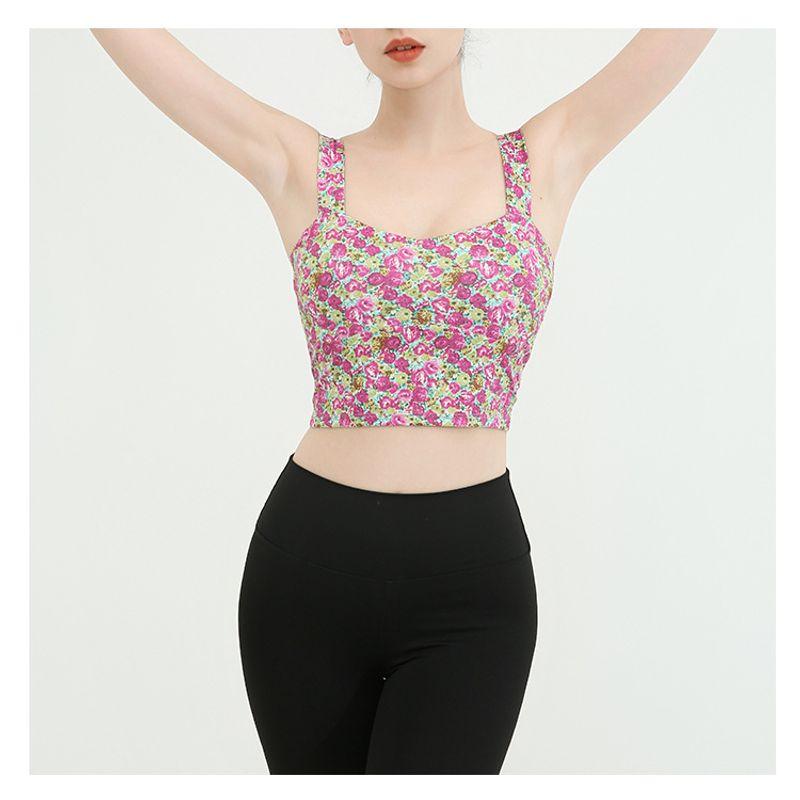 Foreign Trade with Chest Pad Bubble Wrap Elastic Quick-Drying Beauty Back Yoga Straps Tops Women's Small Floral Running Training Vest Tops