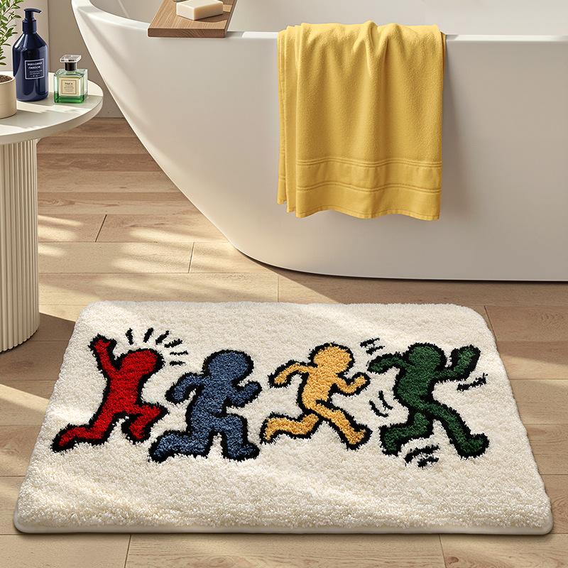 

Cartoon Anti-Slip Flocked Bathroom Mat Fast Absorbent Bath Rug Soft Plush Shower Mat with TPR Non Skid Backing Door Floor Mat 40x60cm