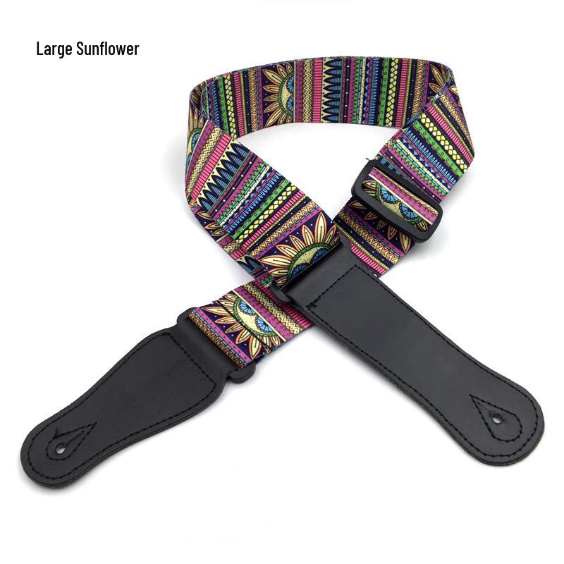 Ethnic Style Polyester Guitar Strap - Folk Classical Design, Widened Shoulder for Electric and Bass Guitars.