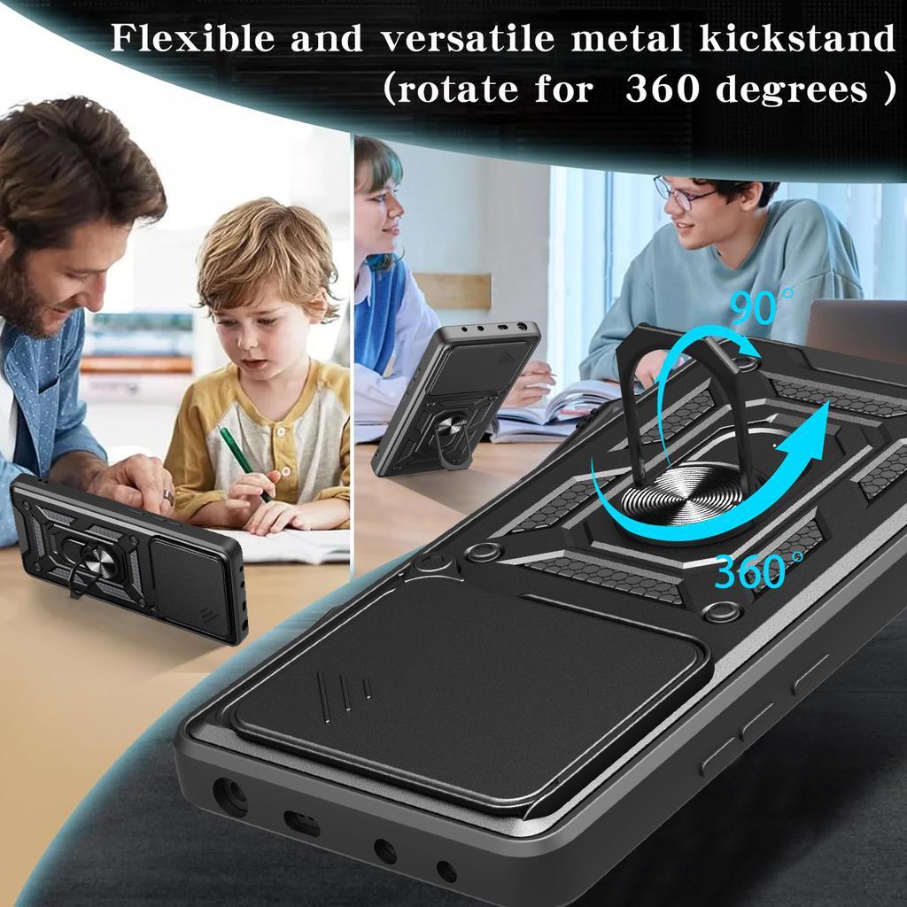 For Xiaomi Redmi Note 14 4G (164.84mm) Case with Slide Camera Lid PC+TPU Kickstand Phone Cover