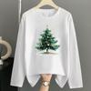 (Asian Size) Tree Watercolor Print T Shirt Christmas Holiday Graphic Tee Women Autumn Winter Casual Fashion Top Clothing Long Sleeve T-shirts