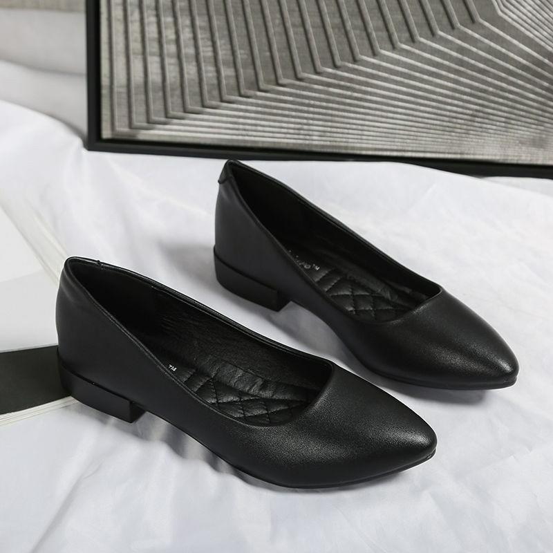 Work Shoes Women's Black Summer Professional Work Tooling Women's Shoes Pointed Thick-heeled Leather Shoes Soft-soled Single Shoes Large Size