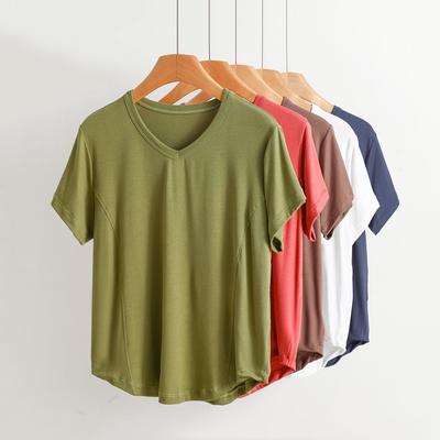Tricou Femei Vară Decolteu în V Mânecă Scurt Culoare Uni Ziua Mamei Mărime Mare Plus Larg Subțiere Bumbac Tricouri