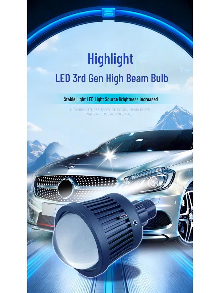 3rd Gen LED High Beam Bulb: Round, High Brightness, Long Distance, Lens-Focused Car Light for DIY Headlight Modification
