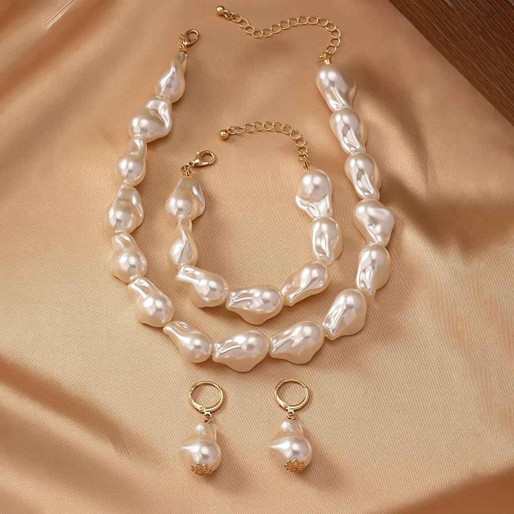 3pcs Set Retro Fashion Irregular-shaped Pearl necklace for Women Wedding Bride Party Baroque Pearl Charms Zircon Set Gifts
