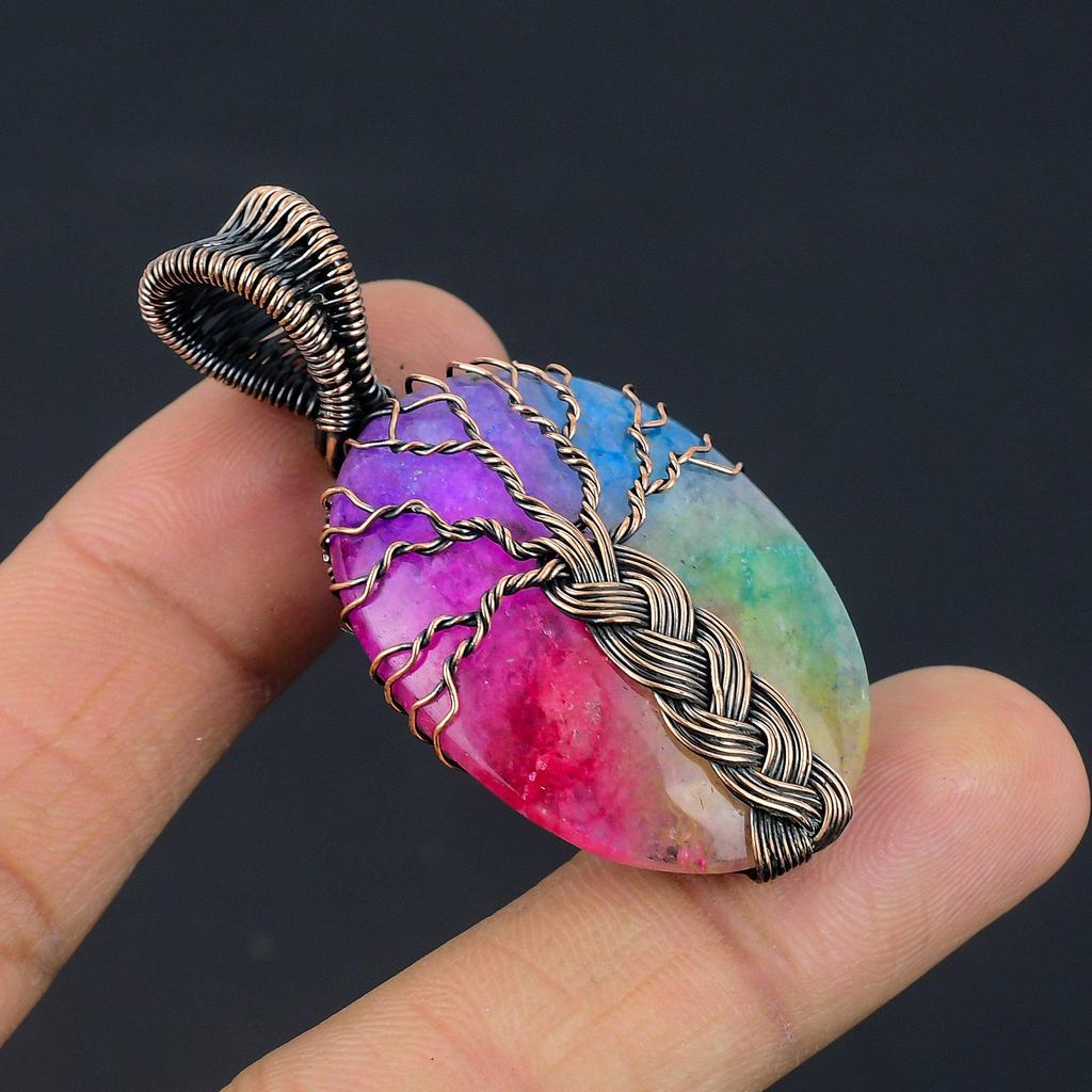 Tree Of Life Rainbow Solar Quartz 999 Copper Wire Wrapped Pendant, Handmade Gemstone Pendant Jewelry, Gifts For Wife Brand New Pendant