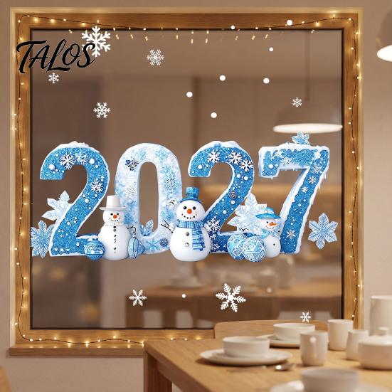 New Year Glass Decal Decorations 2027 Christmas Static Window Clings, Snowman Snowflake Holly Stickers, Festive Home Ornaments Reusable Xmas