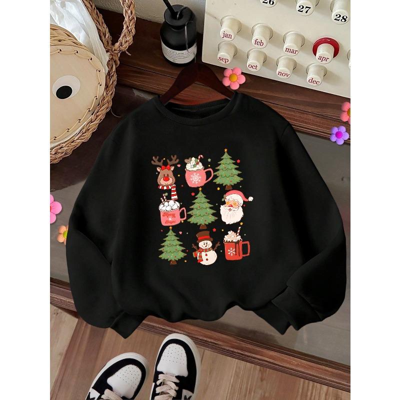 Kids Crewneck Sweatshirt, Unique Creative Christmas Tree Print, Casual Tops for Fall & Winter 110