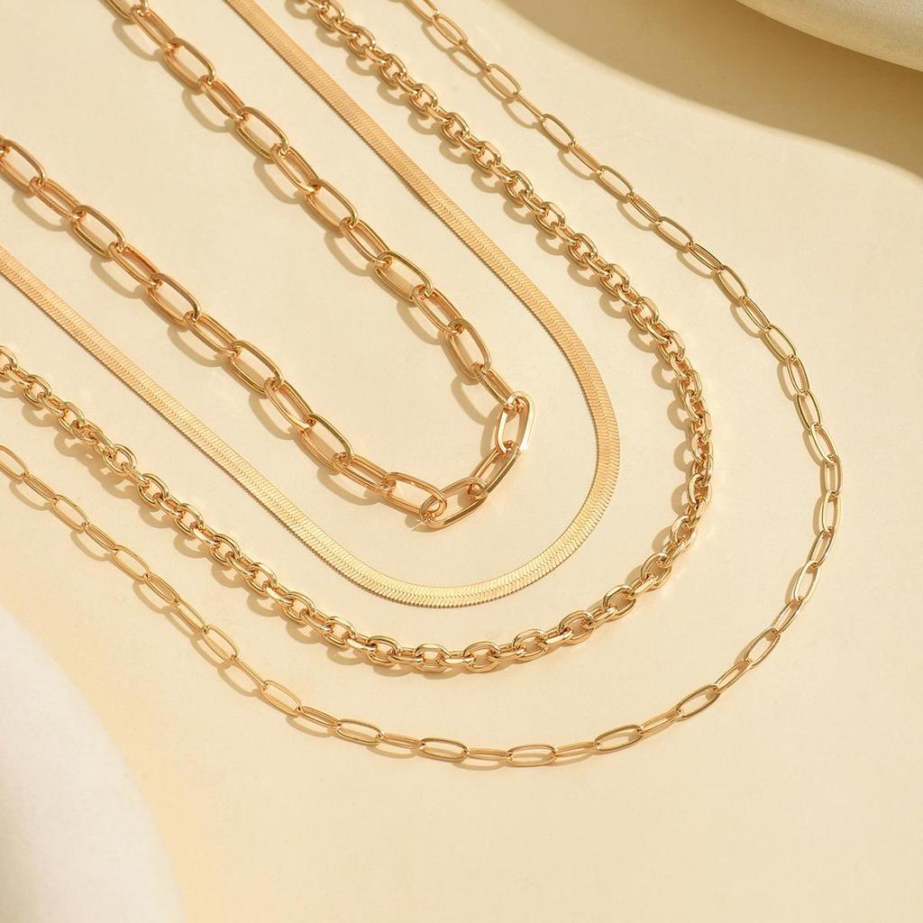 European-American Minimalist Snake Chain Necklace Set: 4-Piece Versatile Layered Design for Women