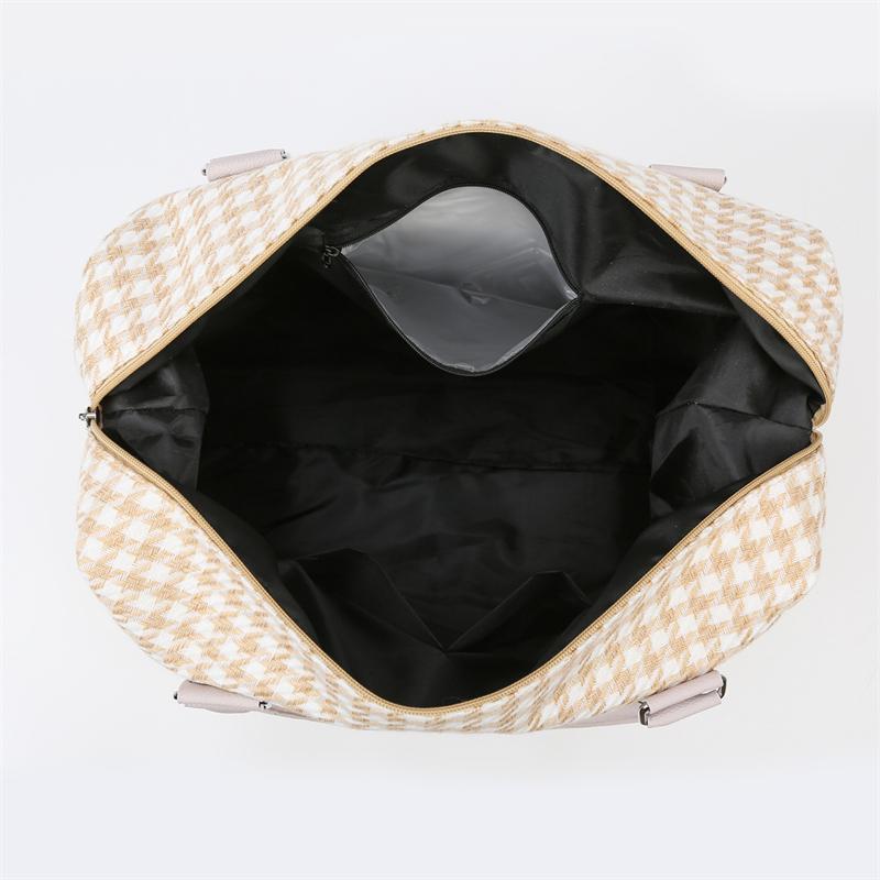 Large Capacity Luggage Bag Canvas Gym Bag Houndstooth Lightweight Storage Bag