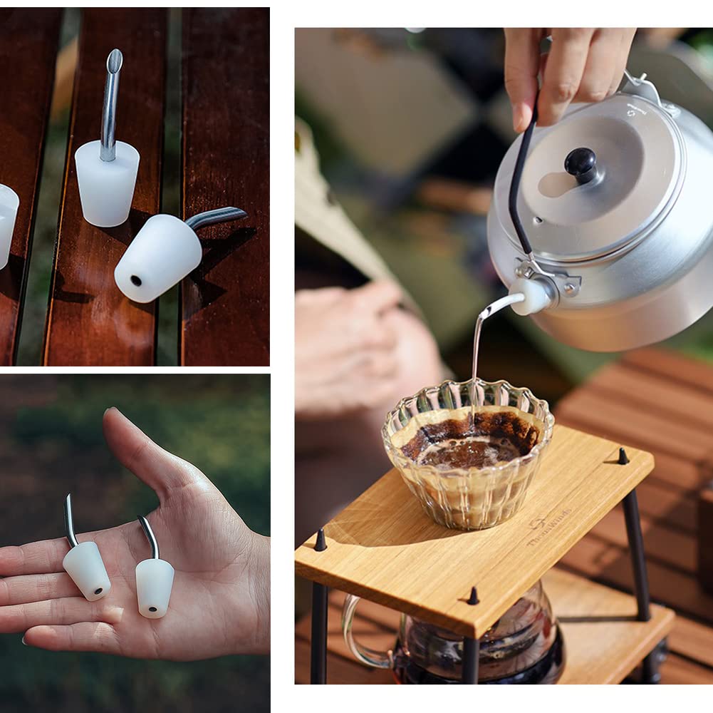 Yoseka Kettle Spout Extension Spout Outdoor Kettle Skitter Pot Utensil Camping Kettle with Cleaning Brush Nozzle Coffee Parts Lightweight Aluminum