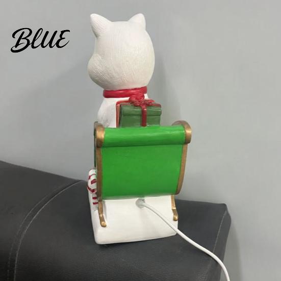 Christmas Cat Night Light Sleigh Light Synthetic Resin Decorative LED Indoor Party Decor USB Powered Lighted Figurine for Festive Holiday Cute Animal