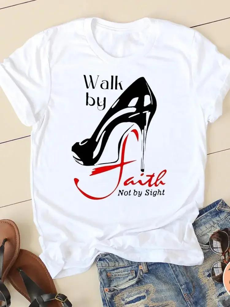 Clothing Casual FeUnisex Tshirts Ladies Graphic Letter Style Cute Sweet Sleeve Fashion Women Print Tees Faith Aesthetic Clothes