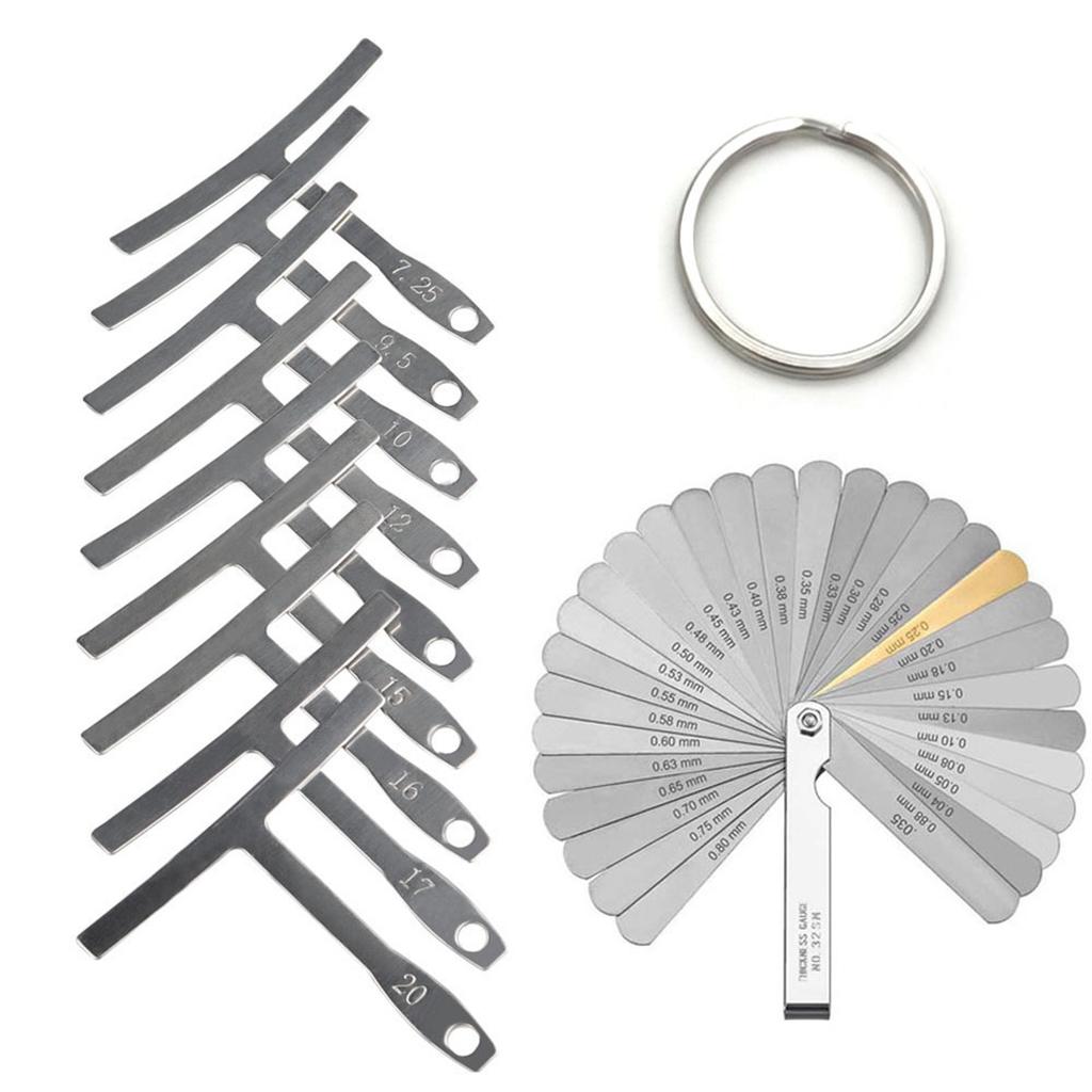 9 Guitar String Radius Gauges + 32 Guitar String Height Gauges + Keychain