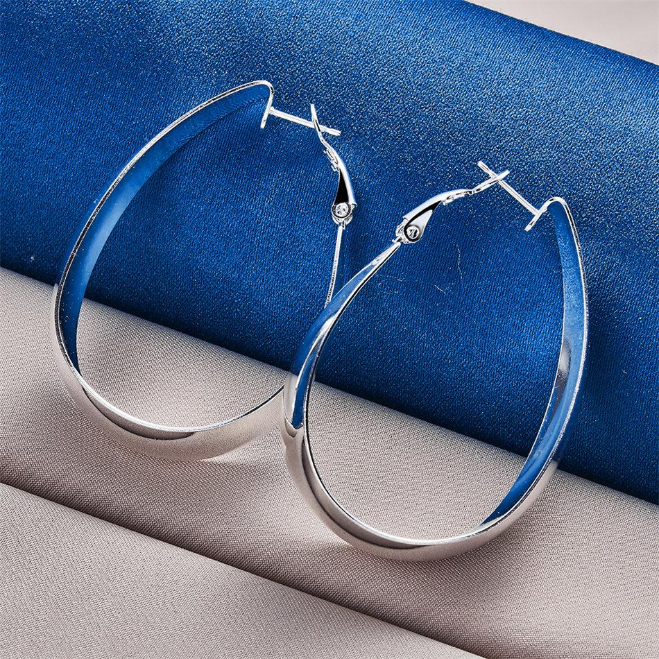 1 Pair 925 Sterling Silver 35mm Luxury Smooth U-Shaped Hoop Earrings Fashion Women Gift Ornaments Party Jewelry