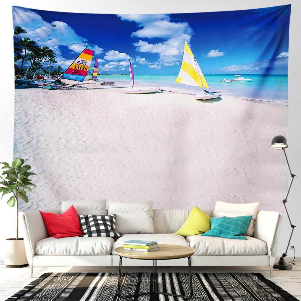 Beach Tapestry Seascape Bicycle Blue Ocean Landscape Tapestry for Bedroom Home Living Room Dormitory Home Decorations Aesthetics