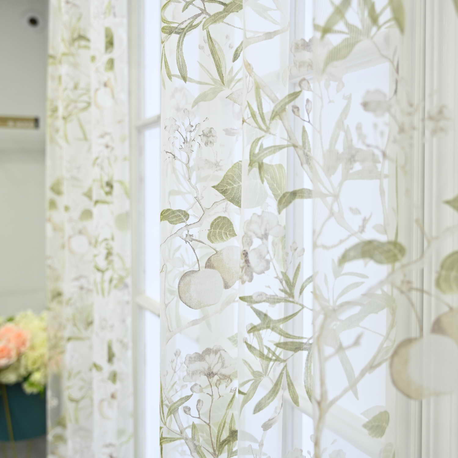 Amerikaanse Landelijke Tuin Groene Bloemen Vogels Geprint Doorzichtig Tule Gordijnen Voor Woonkamer Raamscherm Slaapkamer Voile Gordijnen 1Piece W200 x H260cm&Rod Pocket process