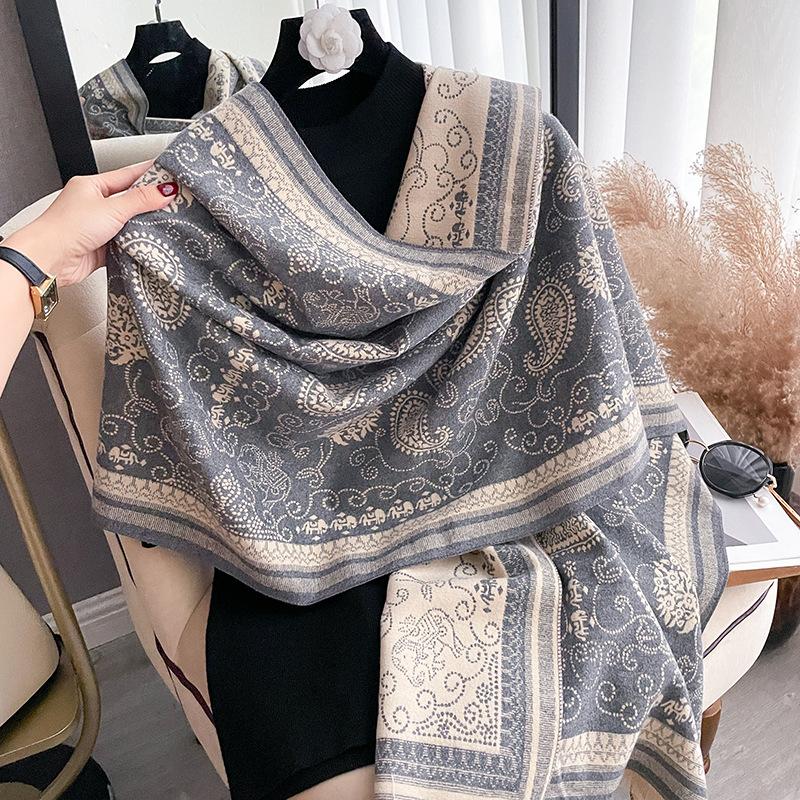 Cashew Flower Versatile Temperament Thickened Scarf Long Outer Shawl Fringed Jacquard Cape