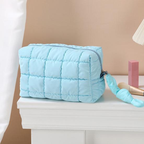 Cotton Makeup Bag Zipper Closure Large Capacity Cosmetic Pouch Cotton Check Lining Small Items Makeup Case