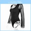 Body Sexy Primavera con Maniche in Rete e Scollo a U per Uscite Serale Moda